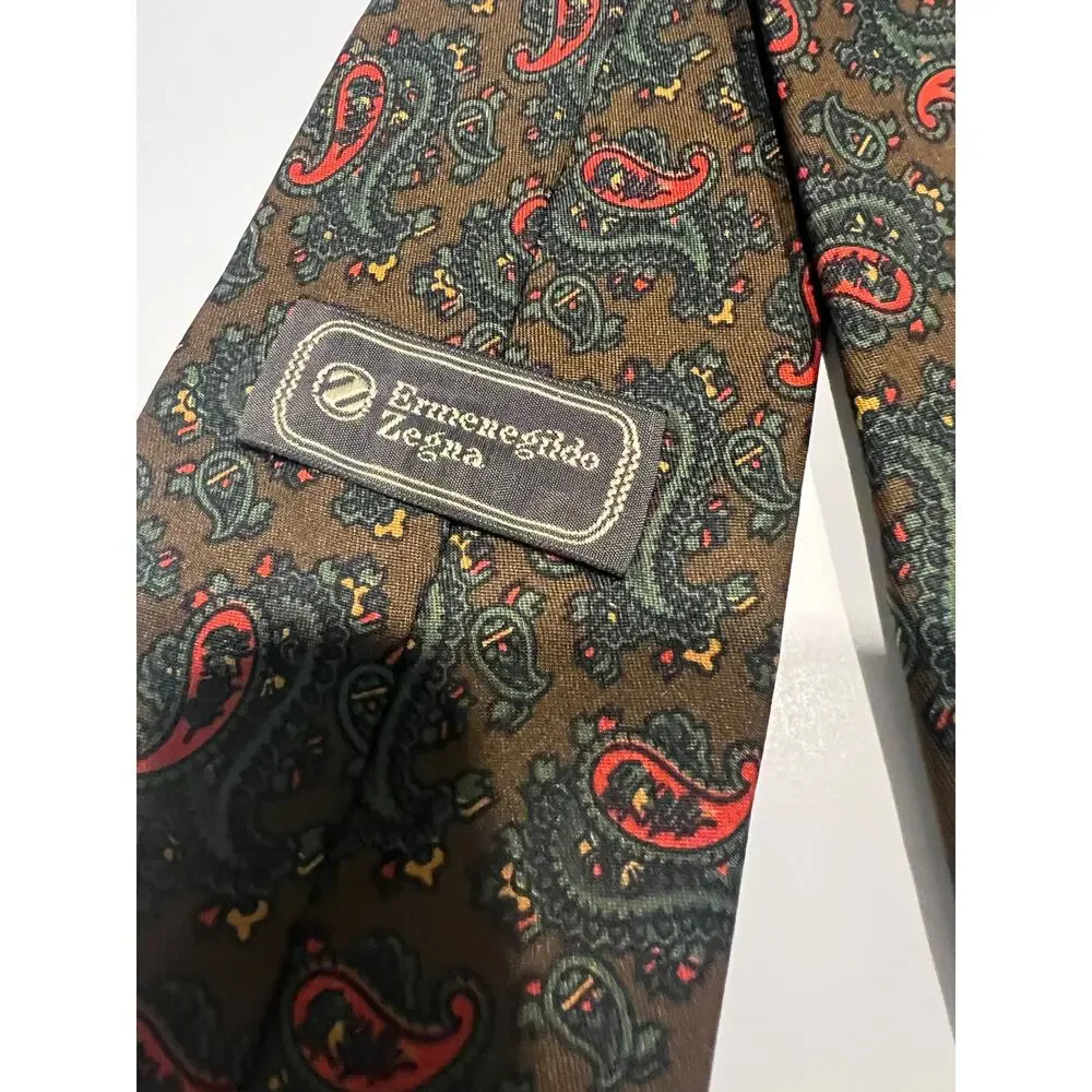 Ermenegildo Zegna Men’s Silk Necktie Brown Pink Paisley JL